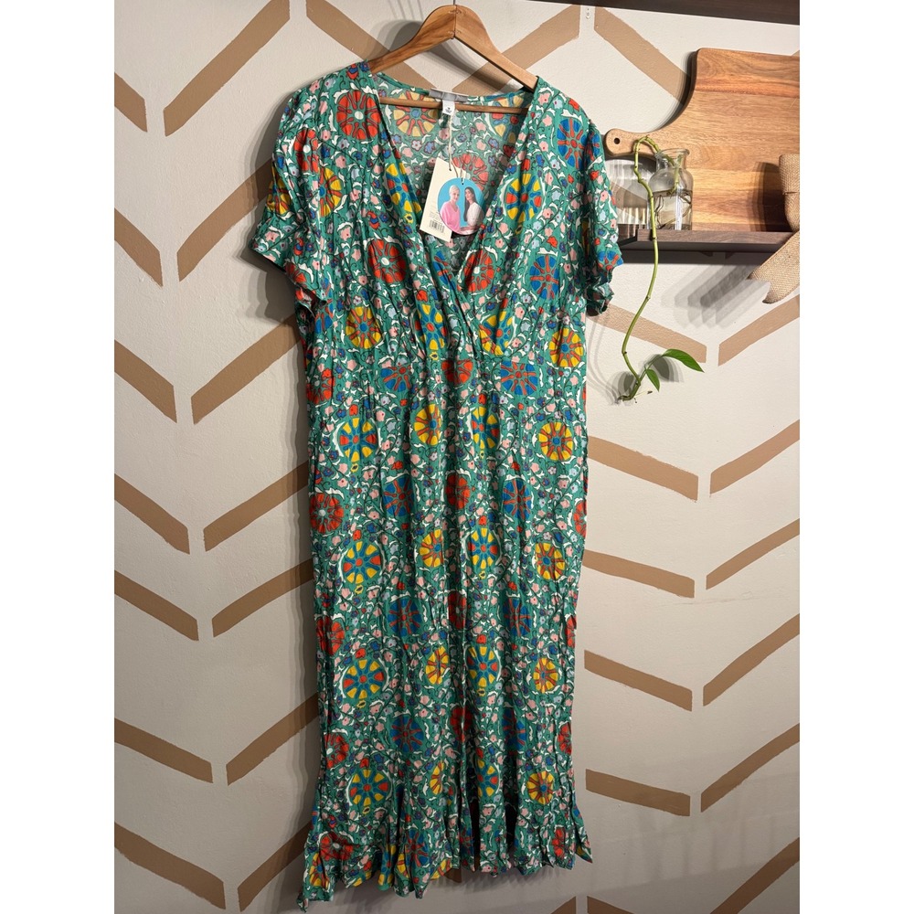 Rhode Maxi Dress Womens 18 Green Floral Medallion Ruffle V-Neck Boho Target